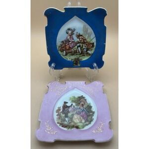 Vtg Chase Hand Painted Occupied Japan Wall Plaques Pair Victorian Scenes